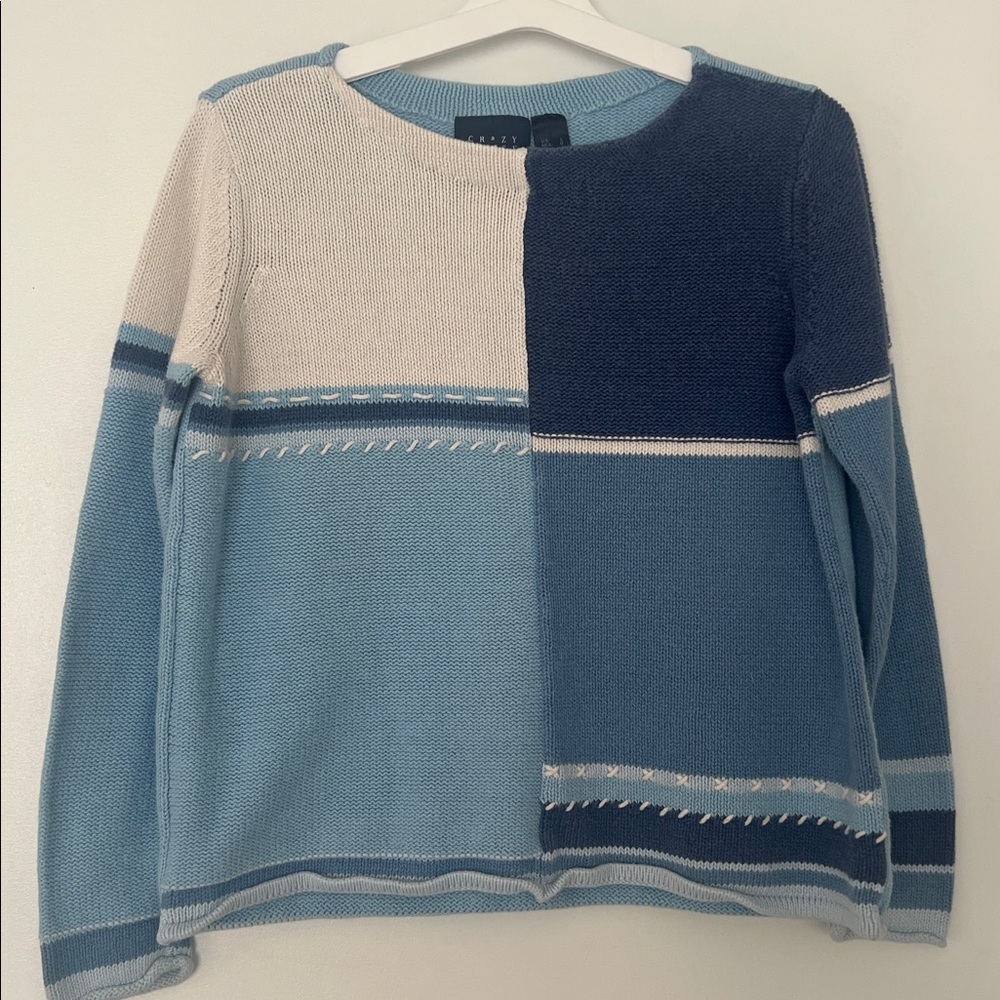 Liz Claiborne Crazy Horse Blue and White Knit Sweater